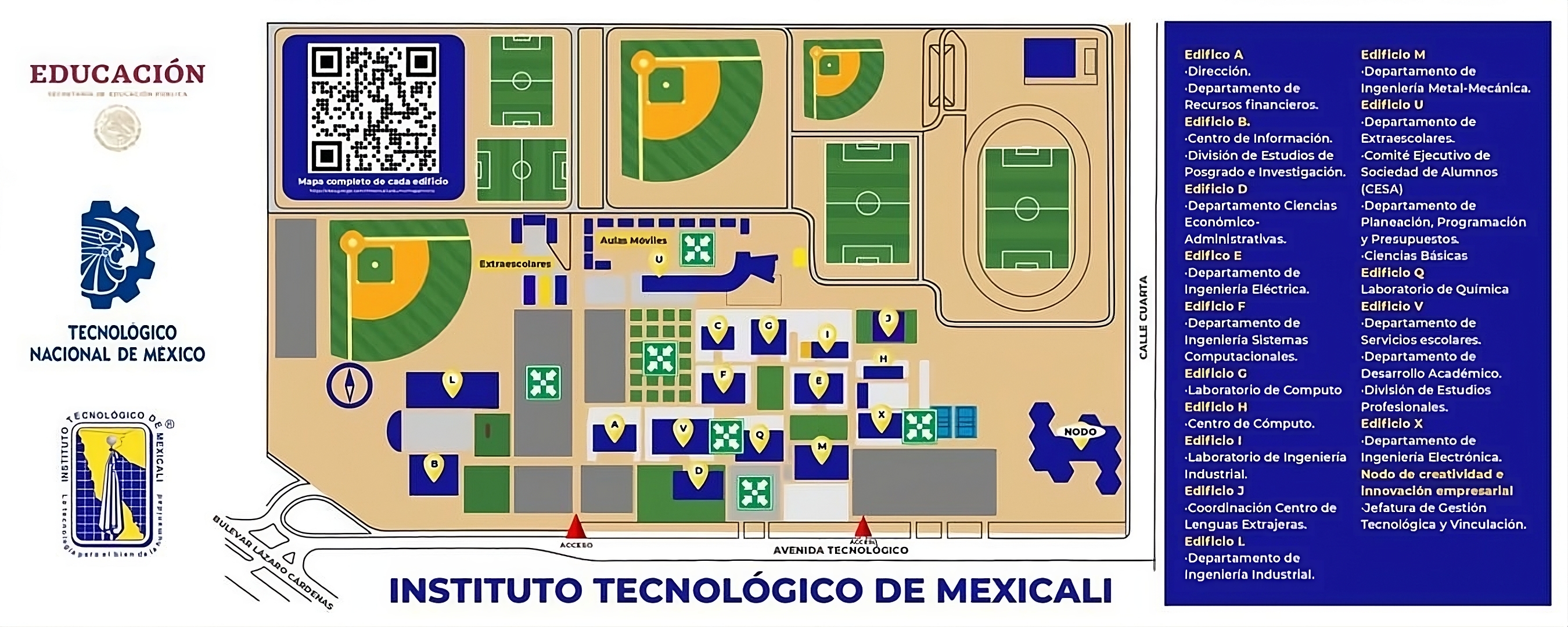 Imagen sobre la distribución y localización de los edificios del intituto tecnologico de mexicali con leyenda